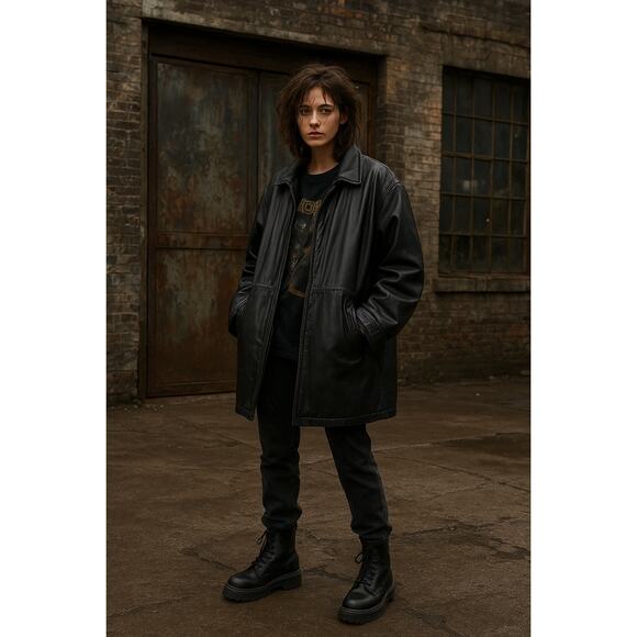 Vintage Field Gear Genuine Leather Oversized Coat - Black, Med - Picture 1 of 8